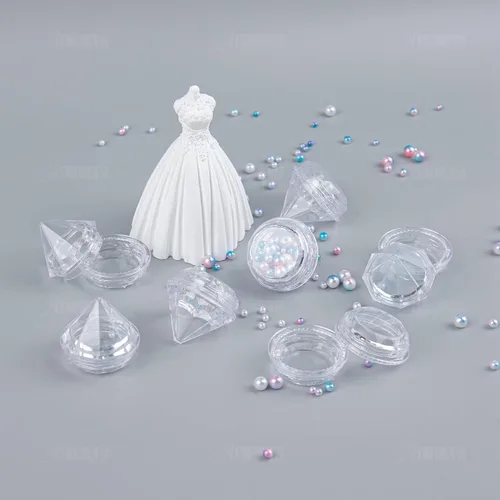 Vista 2 de AUEAR, Paquete de 25 recipientes geométricos de corte transparente con forma de diamante, con tapas para maquillaje de cuentas, 0.2 fl oz