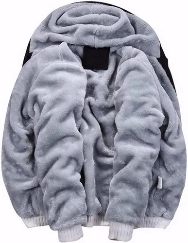 Vista 4 de ZITY - Sudadera de invierno con capucha y cremallera para hombre, chaqueta abrigada de vellón, con forro de Sherpa