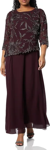 Vista 23 de J Kara Vestido largo con cuello redondo y manga 3/4 para mujer Cameo/Blanco/Plata