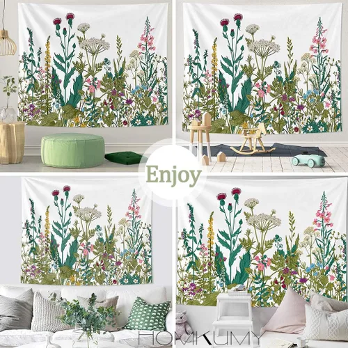 Vista 6 de HOMKUMY Tapiz de pared de flores silvestres, tapiz hippie bohemio con flores psicodélicas indias para colgar en la pared, decoración del hogar