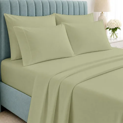 Vista 20 de Shreem Linen Juego de sábanas tamaño Queen de 6 piezas, sábanas 100% algodón egipcio, ropa de cama de lujo de hotel, bolsillo profundo de 18