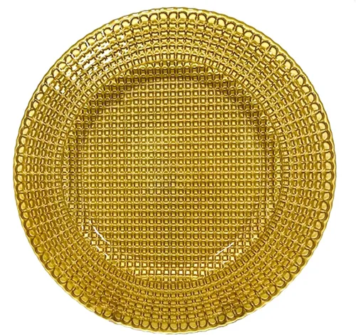 Vista 2 de Barski Vidrio, cargador, plato, cargador de vidrio dorado, juego de 6, bellamente diseñado, 12.5 pulgadas de diámetro, fabricado en Europa