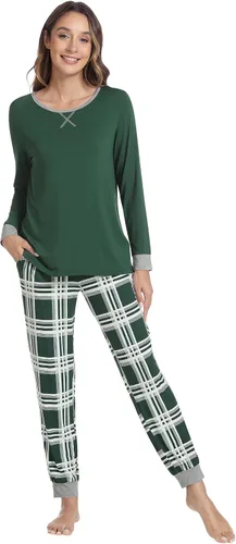 Vista 13 de NACHILA Women's Pajamas Set-Viscose Made from Bamboo, Long Sleeve Sleepwear Top with Pants Comfy Pajama Soft 2 Piece Pjs B-aqua Green