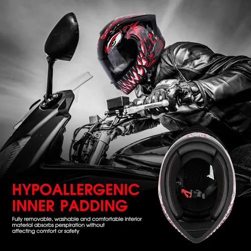 Vista 5 de BSDDP - Casco de motocicleta de cara completa unisex para adultos, aprobado por DOT, para motocicleta, ciclomotor, Street Bike Racing Crash