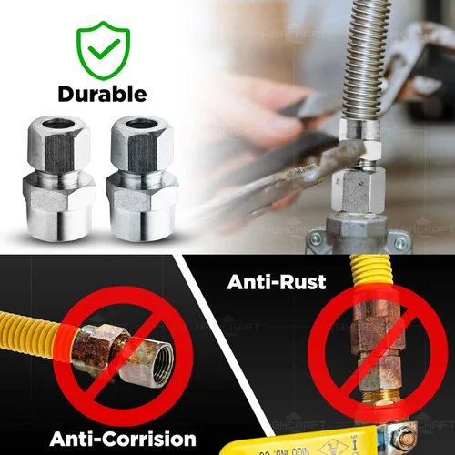 Vista 7 de Conector de gas de acero inoxidable con revestimiento amarillo de 18 pulgadas, conector de manguera de gas flexible de 1 pulgada de diámetro