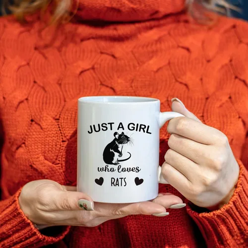 Vista 2 de Rat Lovers - Taza de té de cerámica de 11 onzas, taza de café con texto en inglés "Just a Girl Who Loves Rats