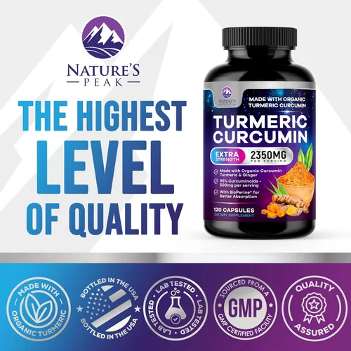 Vista 4 de Suplemento de curcumina de cúrcuma – 1750 mg de cúrcuma orgánica por porción – 95% curcuminoides, jengibre y pimienta negra BioPerine para una mejor