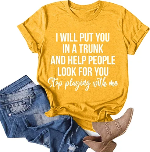 Vista 2 de Holzkary Graphic - Camiseta de manga corta para mujer con texto en inglés Stop Play With Me