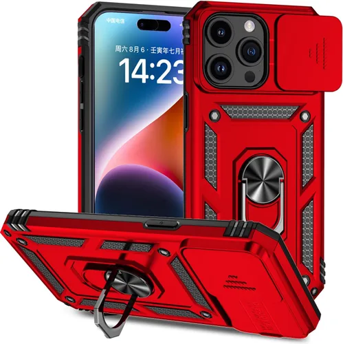 Vista 45 de Funda magnética compatible con iPhone 14 Pro de 6.1 pulgadas, funda magnética para iPhone 14 Pro con cubierta de cámara y soporte de grado militar
