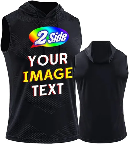 Vista 2 de DEYI Sudadera con capucha de malla en V para hombre con texto en la parte delantera y trasera