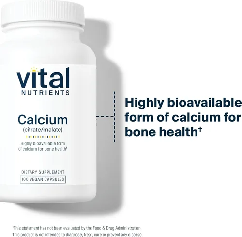 Vista 6 de Vital Nutrients - Calcio (Citrato/Malato) - Forma más biodisponible de calcio - 100 cápsulas vegetarianas por botella - 150 mg