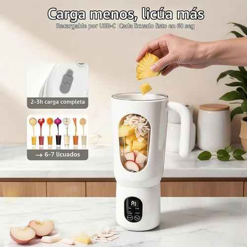 Vista 4 de Licuadora portátil para batidos, 580ML USB-C recargable Juicer Cup (blanco)