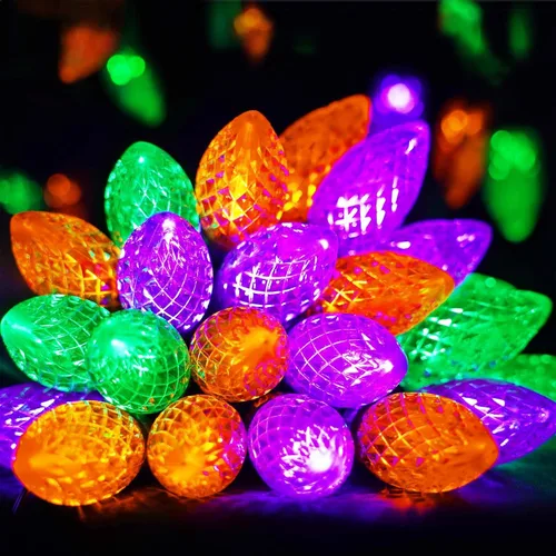 Vista 10 de Paquete de 2 luces de Navidad C9 extensibles para exteriores, 66 pies, 100 LED, multicolor