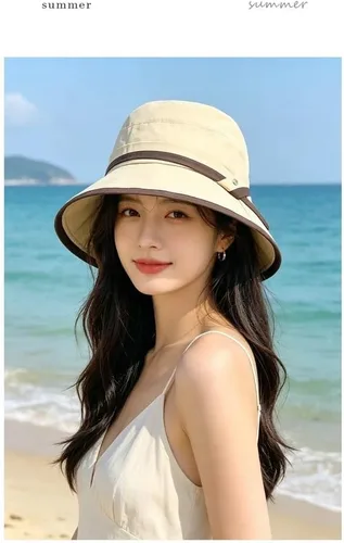 Vista 2 de Foldable Women's Sun Hat with Wide Brim, Adjustable Bucket in Breathable Polyester, UV Protection Fisherman Cap Mz2923 Beige