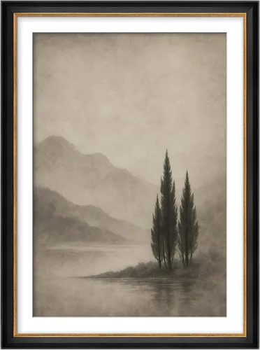 Vista 179 de MUDECOR Lienzo enmarcado prémium para pared, pinos nevados en bosque de invierno, ilustraciones modernas, arte contemporáneo, escénico, divertido