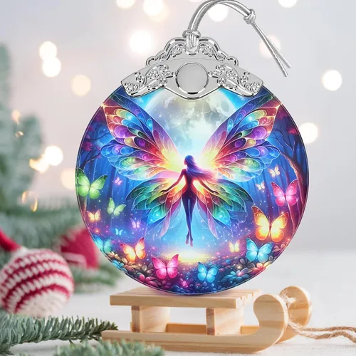 Vista 3 de Jocidea - Adorno de Vidrio Manchado de Elfo Mariposa - Adorno Navideño - Adornos Navideños para Árbol - Ideas de Regalos de Vacaciones - Intercambio