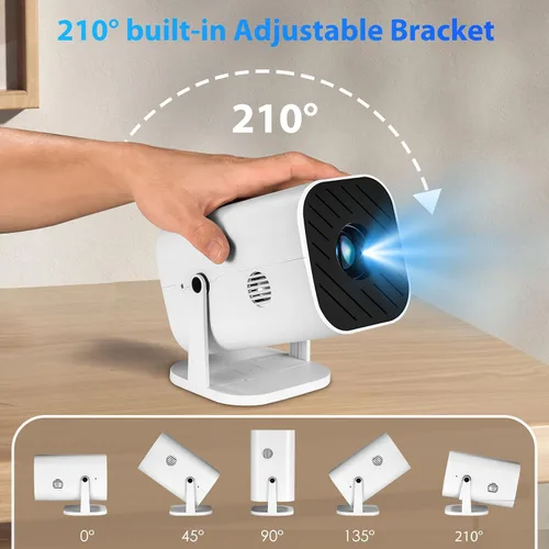 Vista 8 de Mini proyector para iPhone, proyector pequeño de 1080P (Bluetooth 5.3 y altavoz integrados), compatible con 4K, giratorio de 210°, proyector