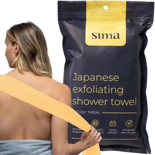 Vista 11 de Toalla exfoliante para la cara y el cuerpo - Toalla exfoliante japonesa con fibras hexagonales, exfoliante corporal con 2 lados para frotar y lavar