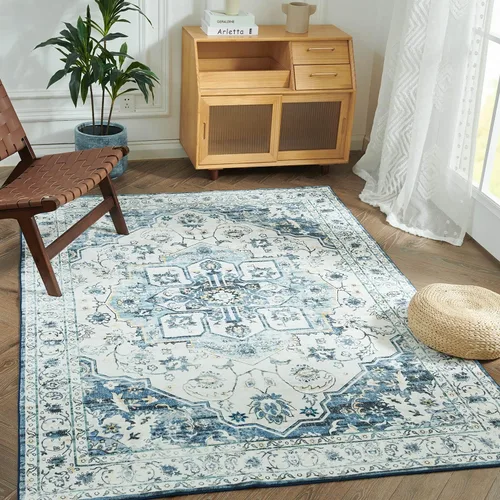 Vista 58 de jinchan Alfombra de Área 2x3 pies Alfombra Vintage de Entrada Lavable Bohemia Tapete Interior para Puerta Medallón Floral Tapete Pequeño para Puerta