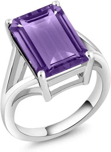 Vista 64 de Gem Stone King Anillo de compromiso solitario con piedra preciosa de corte esmeralda de 0.551 x 0.394 in para mujer, plata de ley 925, anillo