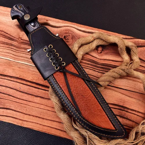 Vista 7 de Poshland REG-109 Cuchillo Bowie hecho a mano de acero D2 de 15.25 pulgadas, mango de madera maciza
