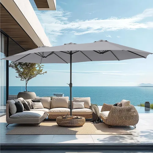 Vista 9 de PHI VILLA Sombrilla grande de 15 pies para patio con base incluida, sombrilla de doble cara rectangular para exteriores de gran tamaño con soporte