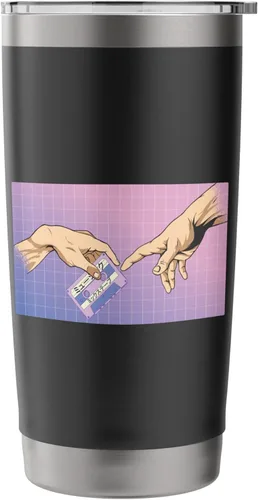 Vista 3 de Vaporwave Aesthetic Music audiocassette Synthwave Vaporwave Stainless Steel Insulated Tumbler