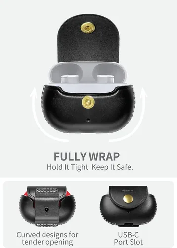 Vista 2 de VogDUO Funda de cuero genuino para Beats Studio Buds Holder Funda completa con trabilla para cinturón, protección suave compatible con Beats Studio