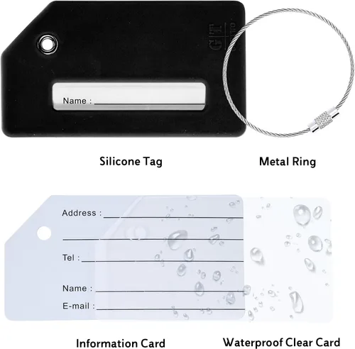Vista 7 de Gostwo - Paquete de 8 etiquetas de silicona para equipaje, bolso de mano, mochila escolar, maleta, etiqueta de instrumento (negro)