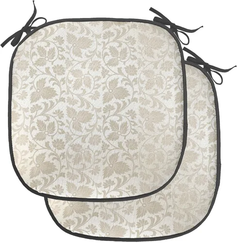 Vista 129 de Ambesonne Cojín de asiento para silla de flores, detalles florales con hojas y remolinos, estampado artístico romántico y vívido y vibrante