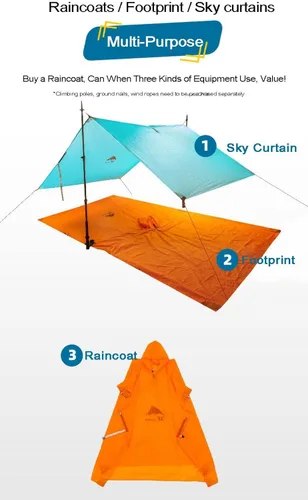 Vista 6 de 3F UL GEAR Poncho de senderismo ligero, mochila impermeable poncho impermeable para senderismo al aire libre, camping, senderismo