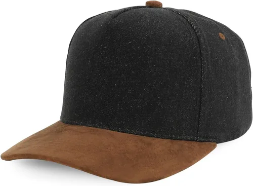 Vista 6 de Trendy Apparel Shop Gorra de béisbol combinada de 5 paneles de algodón y gamuza Piedra real