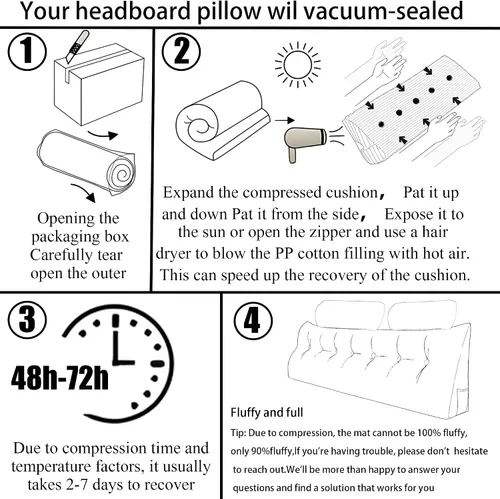 Vista 6 de Almohada de cabecero tamaño twin, con almohada de rollo cervical, con dos grandes bolsillos laterales, funda extraíble, para descanso en cama