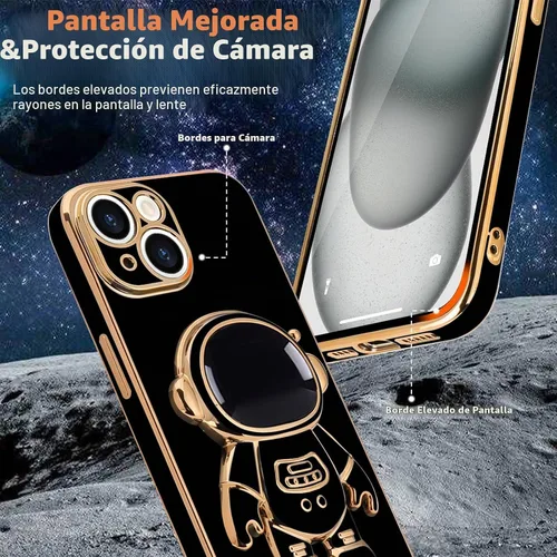 Vista 3 de Pepmune - Funda para iPhone 15 con soporte de astronauta 3D, color negro