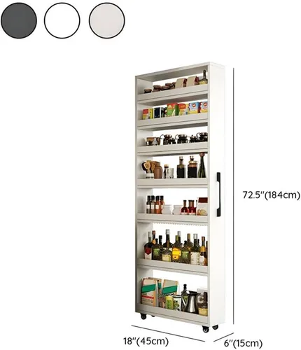 Vista 2 de Estante de pie de 7 niveles con ruedas de madera estrecho estante de almacenamiento para servidor de buffet, estantes independientes para el hogar