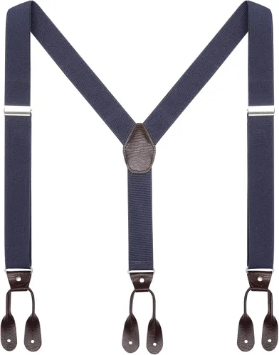 Vista 34 de AWAYTR Tirantes de botón marrón para hombre, tirantes elásticos ajustables en forma de Y