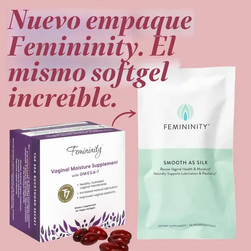 Vista 8 de Femininity Recambio suave como seda de 30 días para sequedad vaginal (60 cápsulas blandas) – Aceite de espino amarillo con 365 mg de Omega 7 + Omega