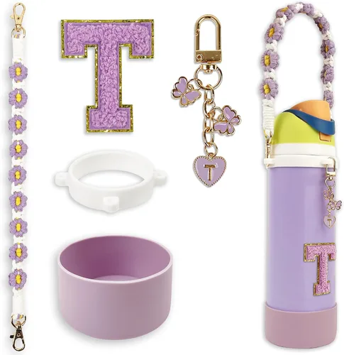 Vista 60 de SITKOL Juego de Monogramas Bonitos de Silicona Compatible con Botella de Agua Owala 24 oz, 32 oz, 40 oz - Accesorios Perfectos con la Letra Owala