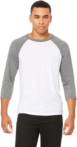 Vista 18 de Bella + Canvas - Camiseta de béisbol unisex con manga 3/4 (3200) DEEP HTHR/NEGRO Blanco/Negro