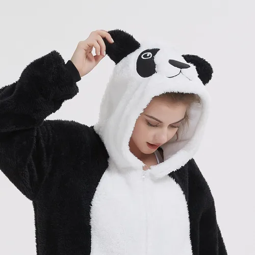 Vista 7 de III HHONS Panda Onesie Adult Costume Animal Pajamas Halloween Cosplay Sleepwear for WomenMen