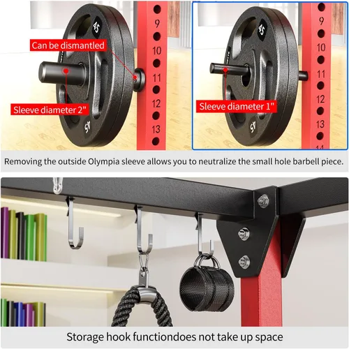 Vista 5 de Power Cage - Rack de Potencia Multifunción con Sistema de Cruce de Cables, Rack para Sentadillas de Capacidad de 1800 LBS con Banco de Pesas