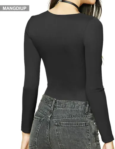 Vista 3 de MANGDIUP - Body elástico de manga larga y cuello redondo para mujer