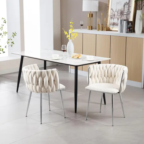 Vista 7 de Juego de 2 sillas de comedor de terciopelo, sillas tapizadas tejidas para sala de estar, sillas modernas de cocina y comedor, sillas decorativas