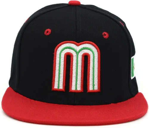 Vista 16 de Gorra acrílica de béisbol de México con diseño de bandera 3D M Flat Bill México Todo negro