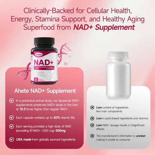 Vista 8 de Suplemento NAD con L-ergotioneína, PQQ, vitamina B6 y suplemento NMNH - para salud celular, apoyo energético y envejecimiento saludable para mujeres