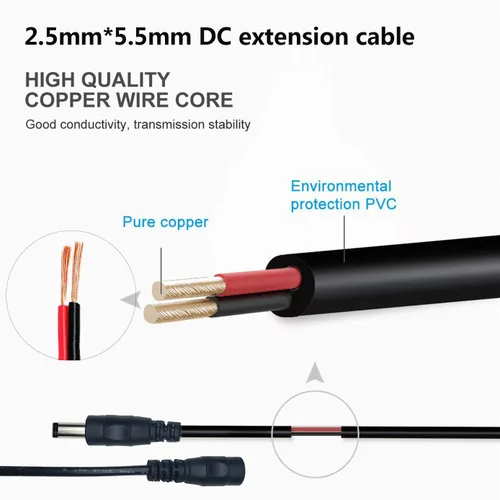 Vista 2 de Cable de extensión de alimentación CC de 3.3 ft/3.28 pies, conector macho a hembra, cable de extensión de cable de alimentación CC para adaptador