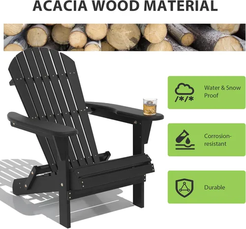Vista 4 de Folding Adirondack Chair,Ergonomic Patio Wood Chairs with Wide Armrest,350LBS Weather Resistance Lawn Chair for Poolside,Outdoor Garden Lounge Black