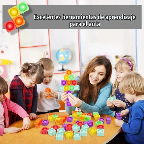 Vista 7 de Bloques Pop Fidget Toys, Bloques de Construcción DIY de Silicona Arcoíris Popper Infinity, Juego de Aprendizaje de Palabras CVC, Fonética