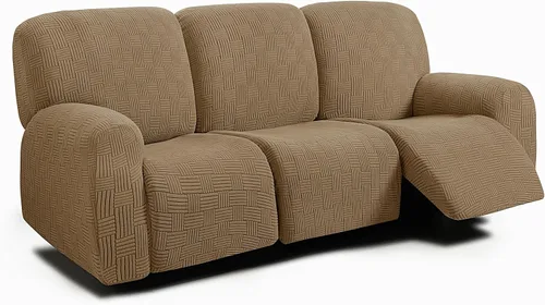 Vista 30 de ULTICOR - Juego de 8 fundas para sofá reclinable de jacquard, fundas elásticas para sofá reclinable para 3 cojines, gruesas, suaves, lavables
