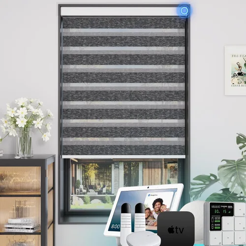 Vista 32 de MYshade Persianas enrollables de cebra opacas (85 %) con cordón para ventanas interiores, persianas de doble capa beige para dormitorio, baño, sala